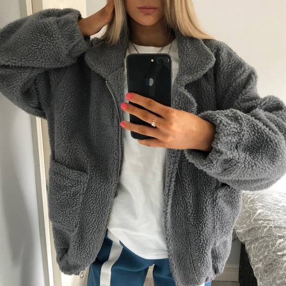 Zaful Jackets & Blazers - Zaful Grey Blue Teddy Coat